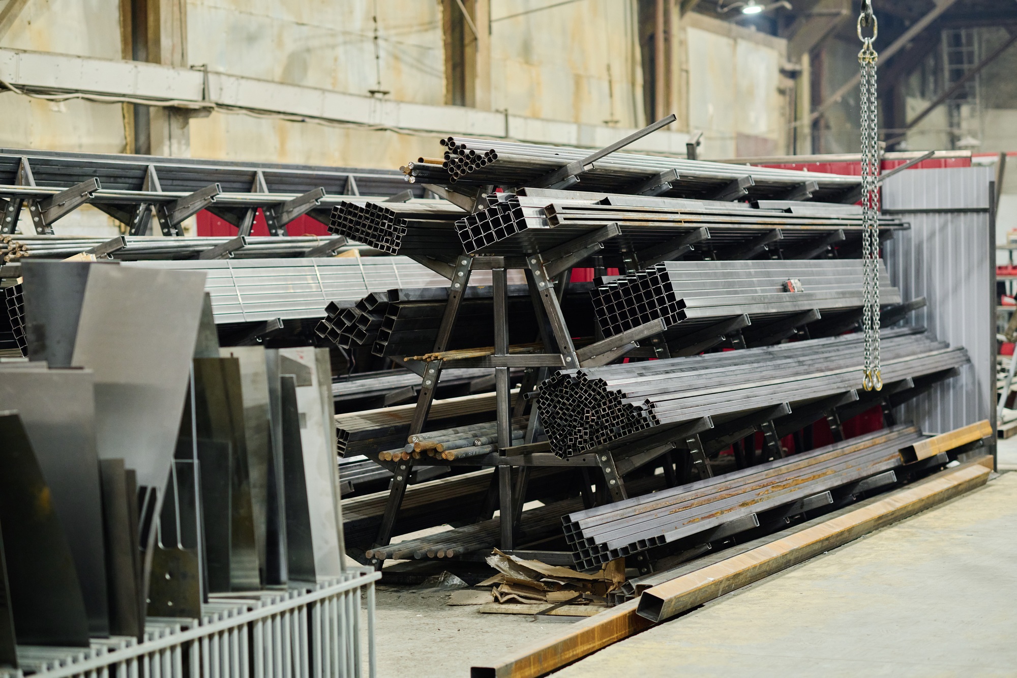 Stack of metal materials in warehouse